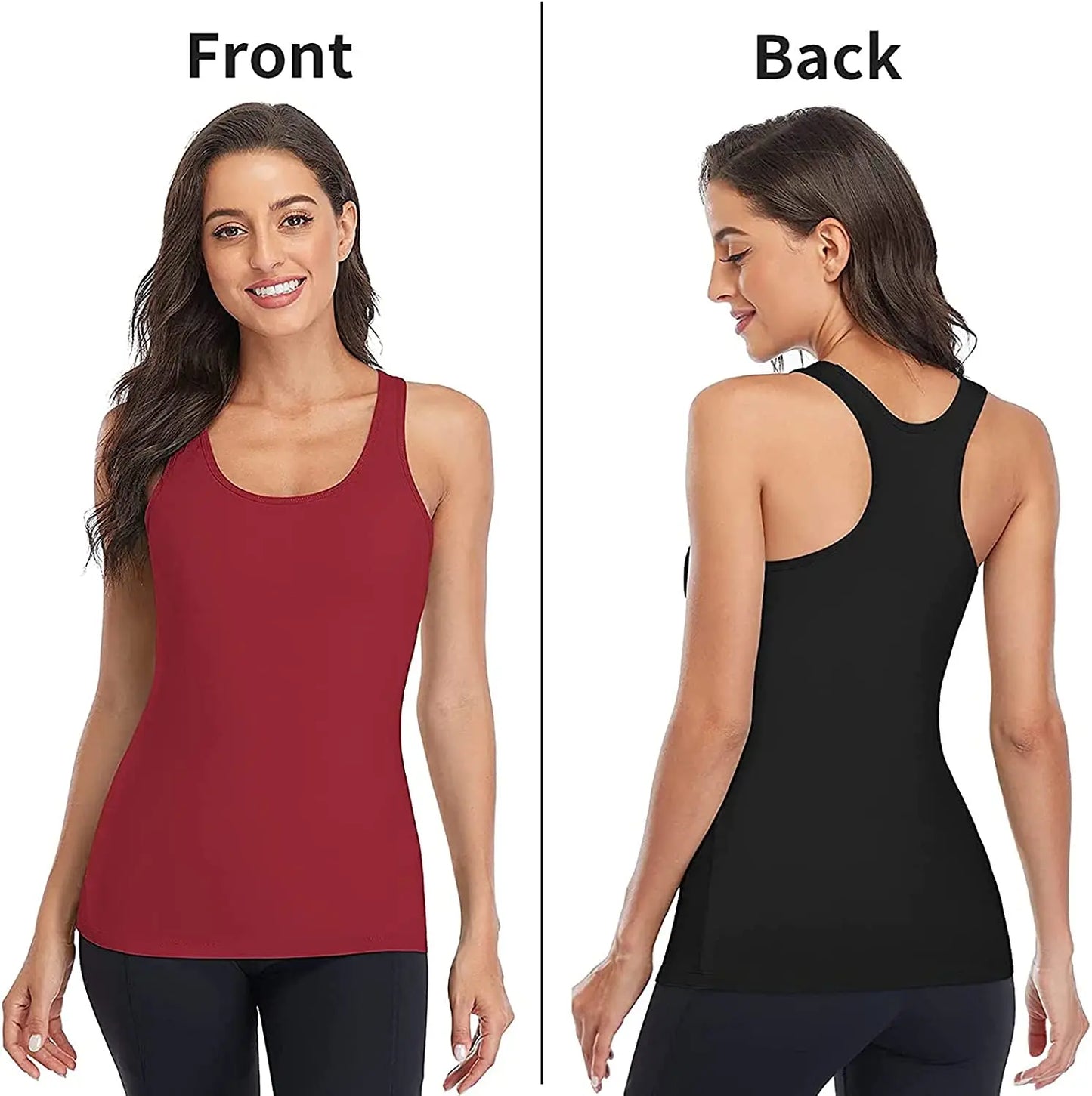 Attraco Women's Camisole 2PCS Cotton Solid with Build-in Shelf Bra Tank Tops U-Neck Soft Breathable Basic Sleepwear
