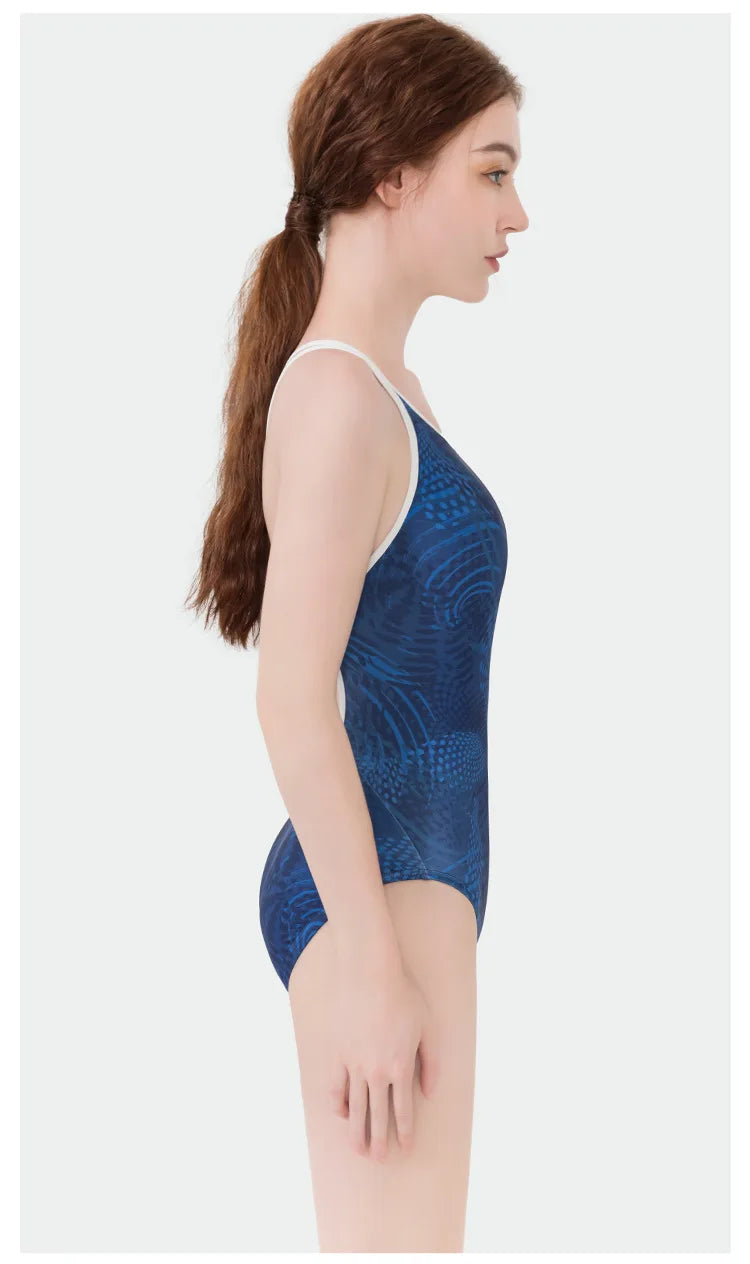 Women Flower Printed One-piece Racing Competition Swimsuit Fashion Sun Protection High Stretch Training Professional Swimwear