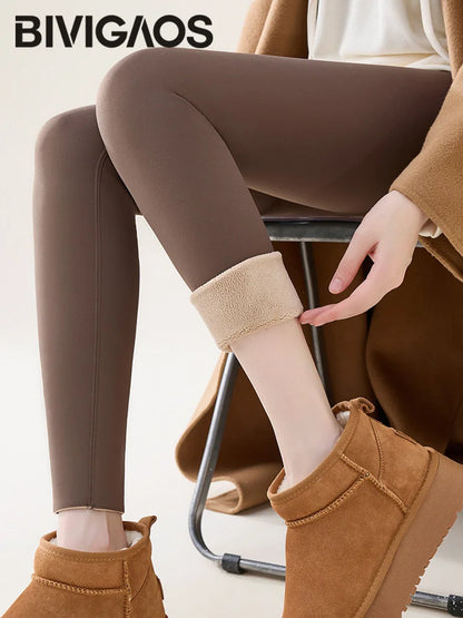 Winter High Waist Fleece Sharkskin Leggings Women Seamless Slim Tight-Fit Velvet Thickened Elastic Warm leggings