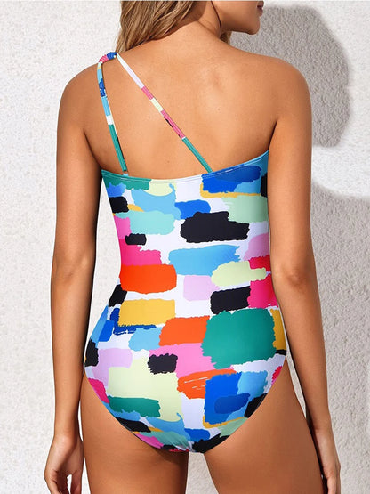 Leopard Swimsuit Women One Piece One Shoulder Swimwear Female Solid Bathers Bathing Swimming Swim Suit Beachwear