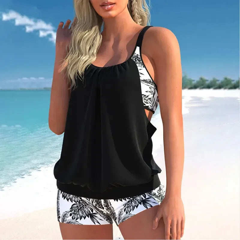 Women Two-piece Tankini Swimwear Printing High Waist Bikini Set Summer Swimsuit Beachwear Swimdress