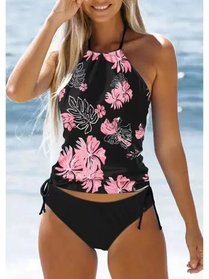 Women's Bathing Suit Coconut Drawstring Side Halter Neck Tankini Set Beach Wear Cute Swimwear Fashion Split Swimsuit