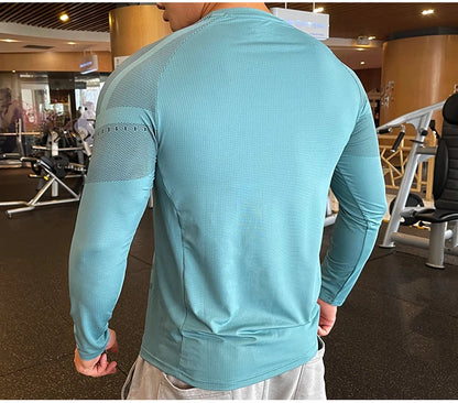 Men Fitness Compression Sport Shirt High Quality Running Long Sleeve Upper Clothing Crew Neck Sweatshirt Male Rash Guard Wicking