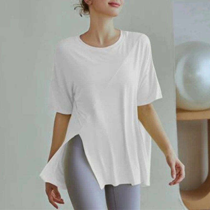 Women's Fitness Sports T-shirt Tops Running Loose Split Short Sleeve Quick Drying Shirts Leisure Clothing Blouse Yoga Top