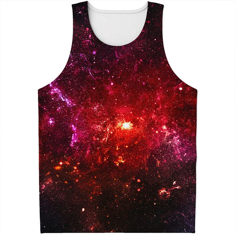 Colorful Fiery Nebula Universe Graphic Tank Tops Men Sleeveless Beach Vest Summer Street 3D Printed Galaxy Space Tee Shirt Tops