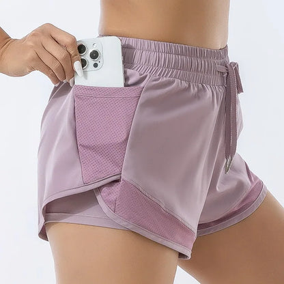 Pockets Yoga Short Jogging Women's Wide Waistband Drawstring Breathable Running Shorts Workout Quick Dry Shorts