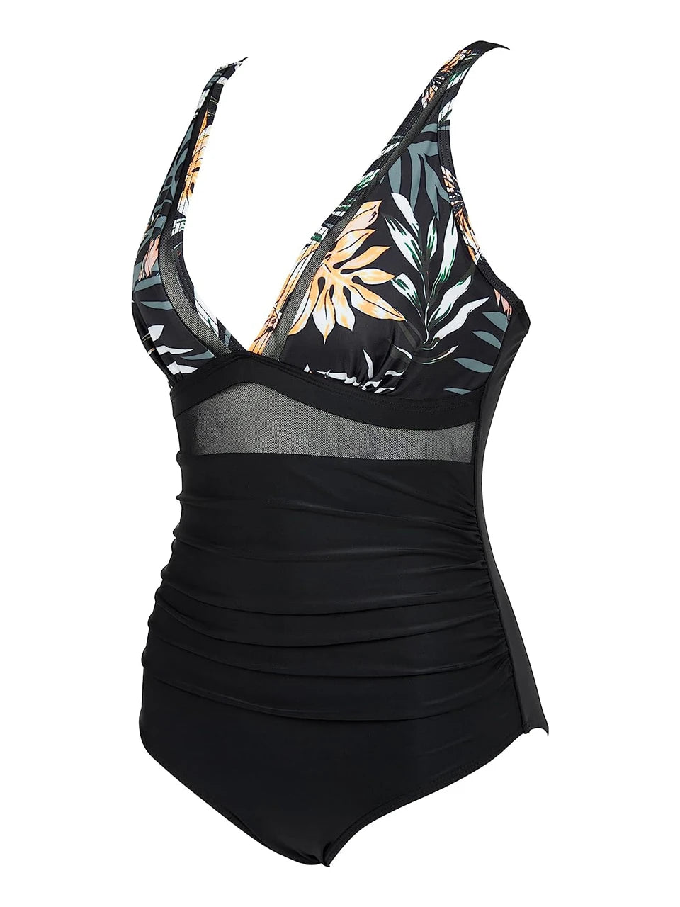 Mesh Panel Swimsuit One Piece High Cut Swimwear Women Solid Bathers Bathing Suit Female Backless Swimming Beachwear