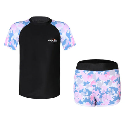 Children's Camouflage Print Swimsuit, Two Pieces Swimsuit, Sports Swimwear, Korean Version, Girls Fashion