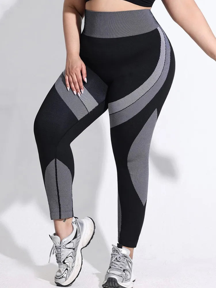 XL-4XL Plus Size Sports Pants Lines Lifting Buttocks Sports Tight Pants Women High Waist Elastic Fitness Running Yoga Pants
