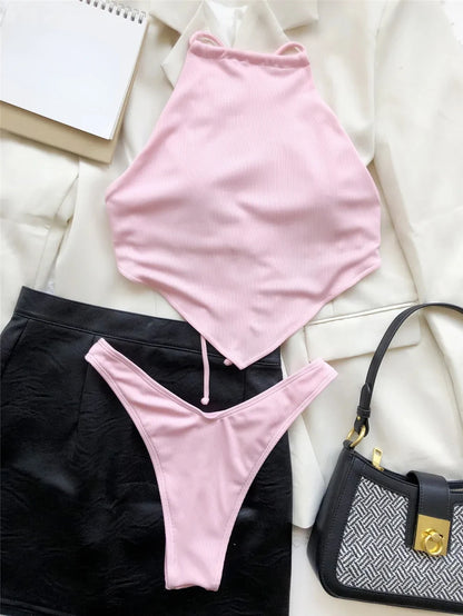 Halter Bandana Bikinis Set Swimwear Women Thong Swimsuits Backless Bathing Suit Bikini Swim Wear Summer