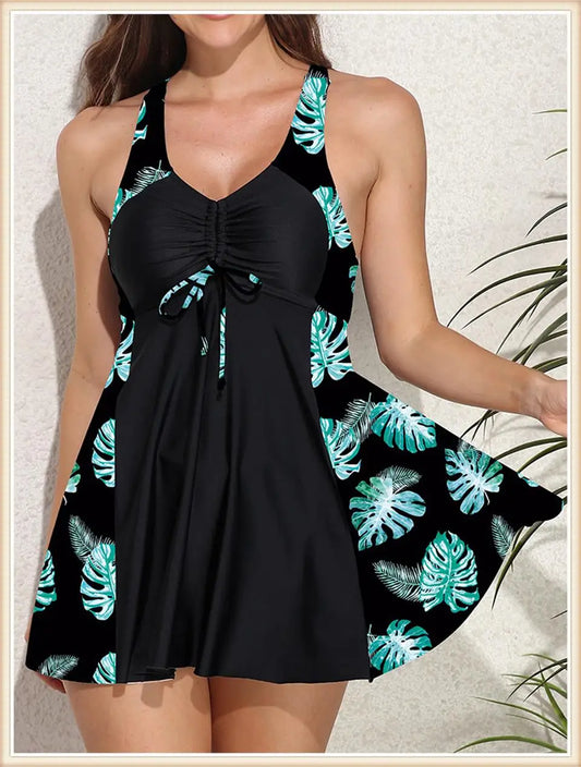 Front Drawstring Print Tankini Swimwear Women High Waist Shorts Swimsuit Female Bathers Swimming Swim Suit Beachwear 2XL