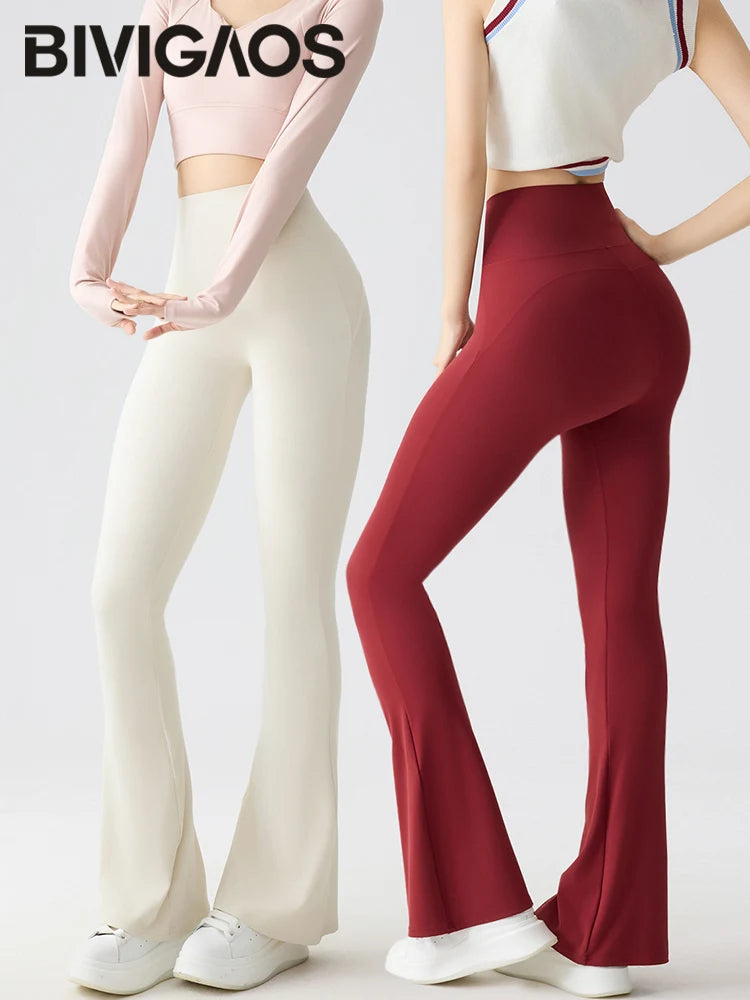 Spring Summer Micro Flared Sharkskin Leggings Women Tight Elastic Horseshoe Pants Sport Fitness Yoga Flared Pants
