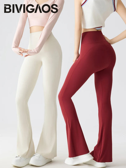 Spring Summer Micro Flared Sharkskin Leggings Women Tight Elastic Horseshoe Pants Sport Fitness Yoga Flared Pants