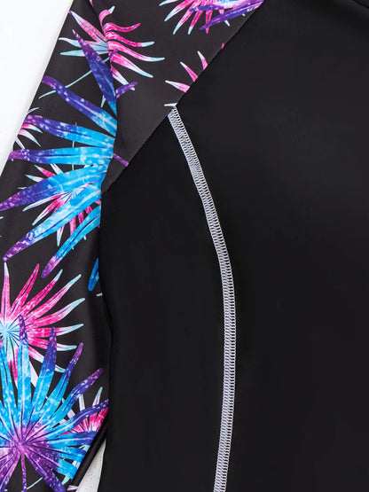 Long Sleeves Surfing Swimsuit Print Swimwear Women Two Pieces Swimming Clothes Beachwear Bathing Swimming Swim Suit