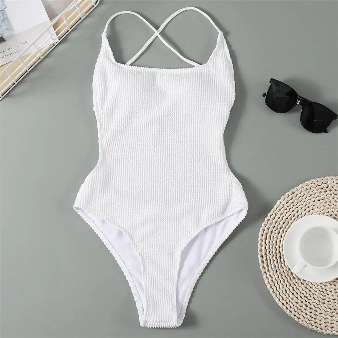 3 Colors Backless High Leg Cut Women Swimwear One Piece Swimsuit Female Ribbed Padded Bather Bathing Suit Swim Lady