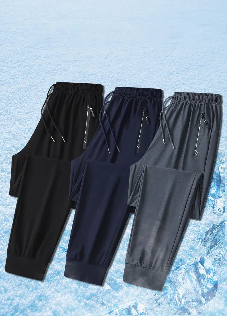 Running Pants Jogging Casual Summer Thin Elastic Sweatpants Quick Dry Ice Silk Straight Pants Sports Gym Breathable Men Trousers