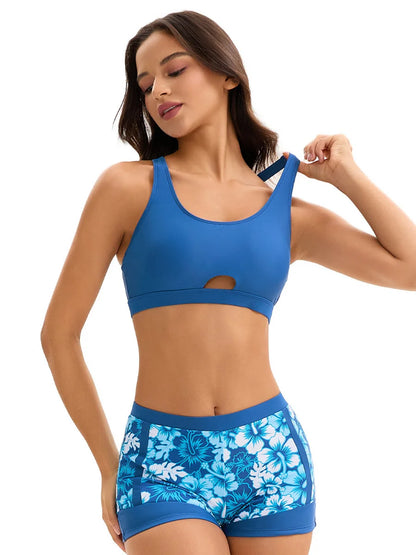 Women's Long Sleeve Rash Guard Set UPF 50+ High Waist Swimwear with Printed Cover-Up Rash Guard 3-Piece Surf Outfit