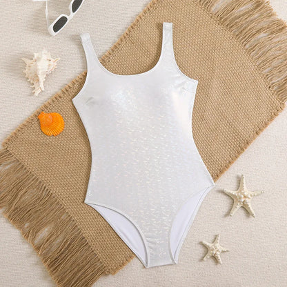 Mermaid Scales Print Bodysuit One Piece Swimsuit Women Swimwear Racing Sports Bathing Suit Woman Monokini Beach Wear