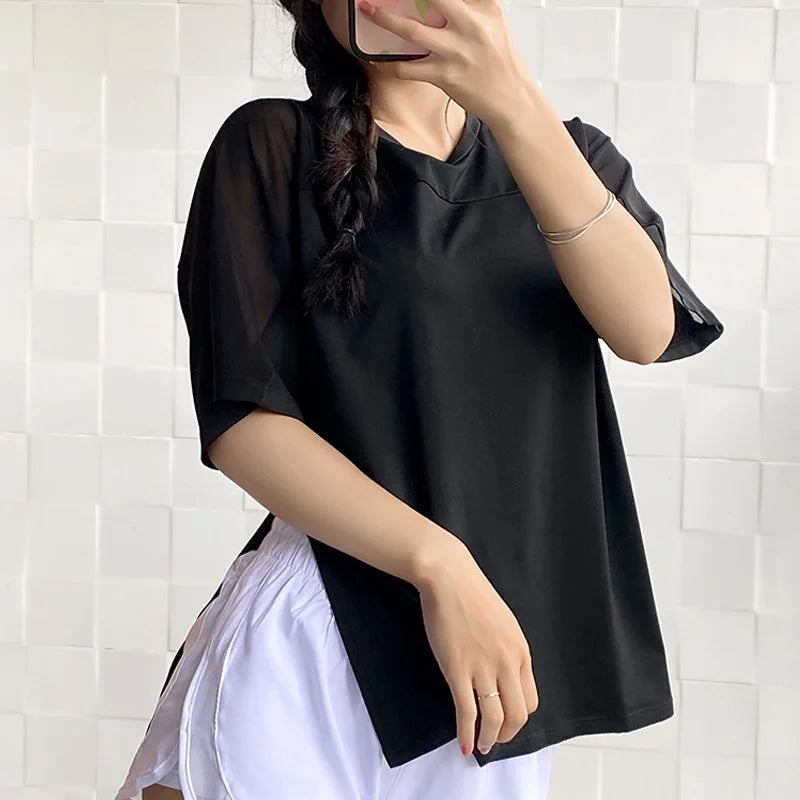 Plus Size Sports Shirt for Lady Women S-XXXXXL Crop Top Yoga T-Shirts Gym Workout Cover-up Short Sleeve Shirts