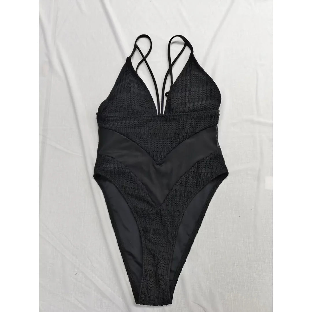 S - XXL 5 Colors V Neck Mesh Sheer Women Swimwear One Piece Swimsuit Female High Leg Cut Monokini Bather Bathing Suit Swim