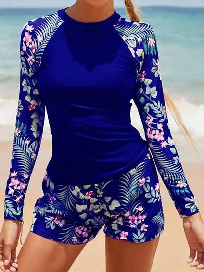 Long Sleeve Surfing Sport Swimwear Women Two Pieces Print Swimwear Female Bathers Bathing Swimming Swim Suit Beachwear Lady