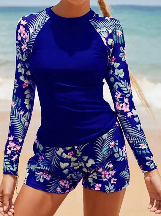 Long Sleeve Surfing Sport Swimwear Women Two Pieces Print Swimwear Female Bathers Bathing Swimming Swim Suit Beachwear Lady