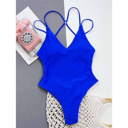 S - XL V Neck Leopard Printed One Piece Swimsuit Women Swimwear Female Backless High Cut Bather Bathing Suit Swim
