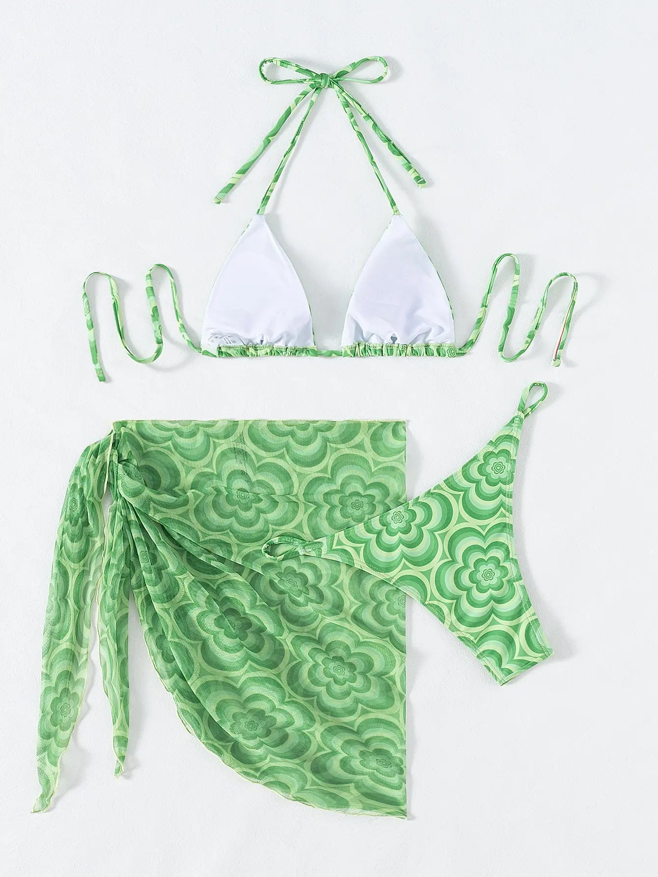 3 Pieces Floral Triangle Thong Bikini Women & Beach Skirt Swimwear Female Swimsuit Beachwear Bathing Swimming Suit