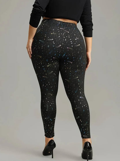 GIBSIE Plus Size Star Print Casual Women Leggings  High Waist Fashion Slim Pencil Trousers Female Bottoms
