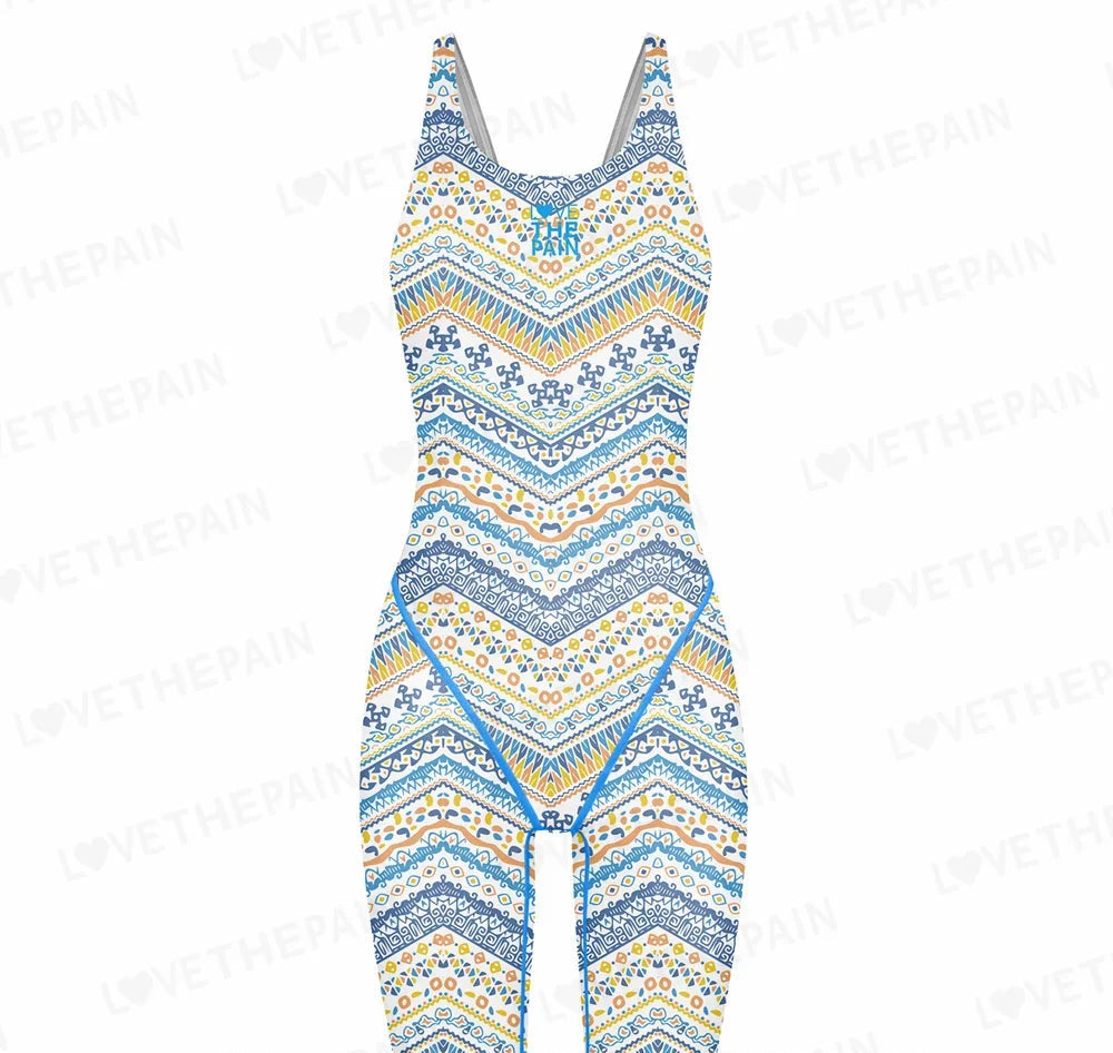 Girls Love The Pain Racer Back Knee Length Swimsuit Bodysuit Sleeveless One Piece Print Swimwear For Holiday Beach Water Sports