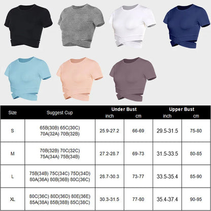 Aiithuug Waist Yoga Short Sleeve Crisscross Waist Breathable Gym Shirts Sports Tops Workout Fitness Crop Top Yoga Top