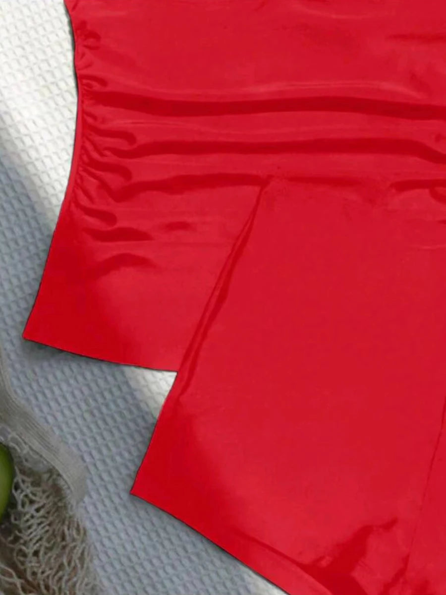 Halter Tankini Solid Swimsuit Women High Waist Swimwear Female Padded Bathing Swim Suit Swimming Beachwear Summer