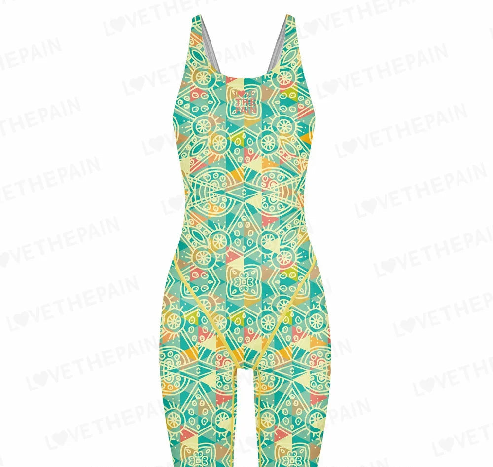 Girls Love The Pain Racer Back Knee Length Swimsuit Bodysuit Sleeveless One Piece Print Swimwear For Holiday Beach Water Sports