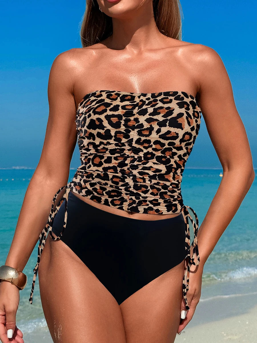 Halter Tankini Two Pieces High Waist Swimsuit Women Drawstring Swimwear Female Bathers Bathing Swimming Swim Suit Beachwear