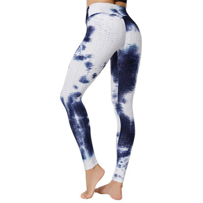 Women's Yoga Pants for Fitness Hip Lifting High Waist Bodybuilding Tight Fitting Jacquard Tie Dye Bubble Pants Leggings
