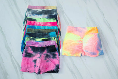 High Waist tie-dye Yoga Shorts Marble Scrunch Butt Biker Shorts Leggings Gym Fitness Pants Running Stretch Training Pants