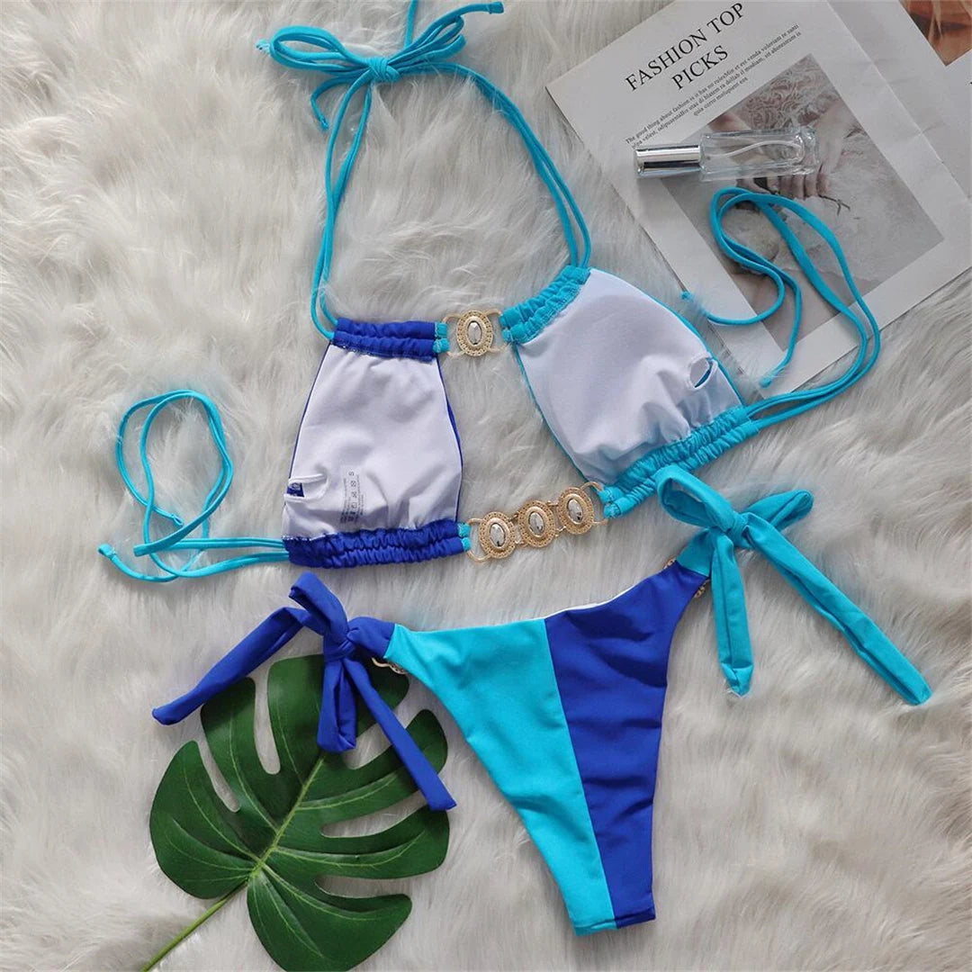 8 Colors Diamond Rhinestones Splicing Bikini Women Swimwear Female Swimsuit Two-pieces Bikini set Bather Bathing Suit Swim
