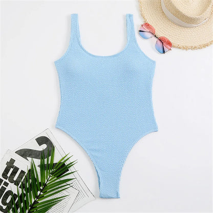Fluorescent Crinkle Cloth Swimsuit for Women, Special Fabric Bikini, Candy Color, European and American