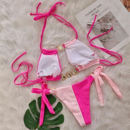 8 Colors Diamond Rhinestones Splicing Bikini Women Swimwear Female Swimsuit Two-pieces Bikini set Bather Bathing Suit Swim