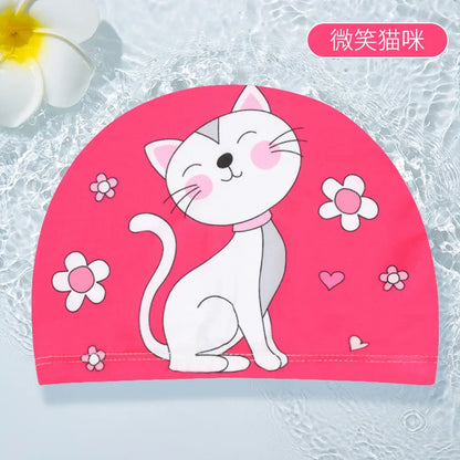 PU Coating Cartoon Children Swimming Hat for 1-7 Year Old Boys Girls Elastic Swimming Cap Shower Beach Pool Accessories