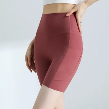 Summer Pocket Yoga Mini Shorts Women High Waist Butt Lifting Tight Short Leggings Thin Sport Fitness Cycling Shorts