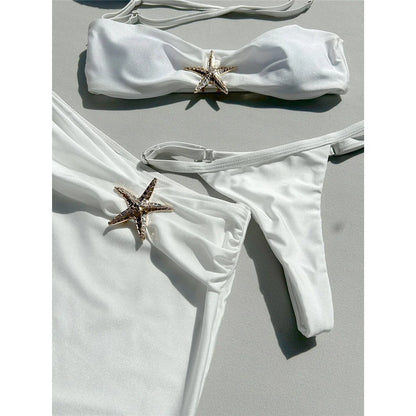 With Skirt Metal Star High Leg Cut Bikini Women Swimwear Female Swimsuit Three-pieces Bikini set Bather Bathing Suit Swim