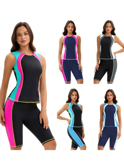 Sleevesless Swimwear Women Surfing Swimsuit Striped Bathing Suits Zipper Two piece Swim Suits Sports Push Up Beach Wear
