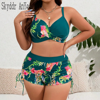 Women's Plus Size Two Piece Swimsuits Printed Swimwear High Waist Bikinis Set Push Up Feminine Bikinis Bathing Suits