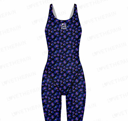 Love The Pain Women Racer Back Bodysuit Knee Length Swimsuit Professional Sports Training Swimwear Backless Athletic Swimsuit