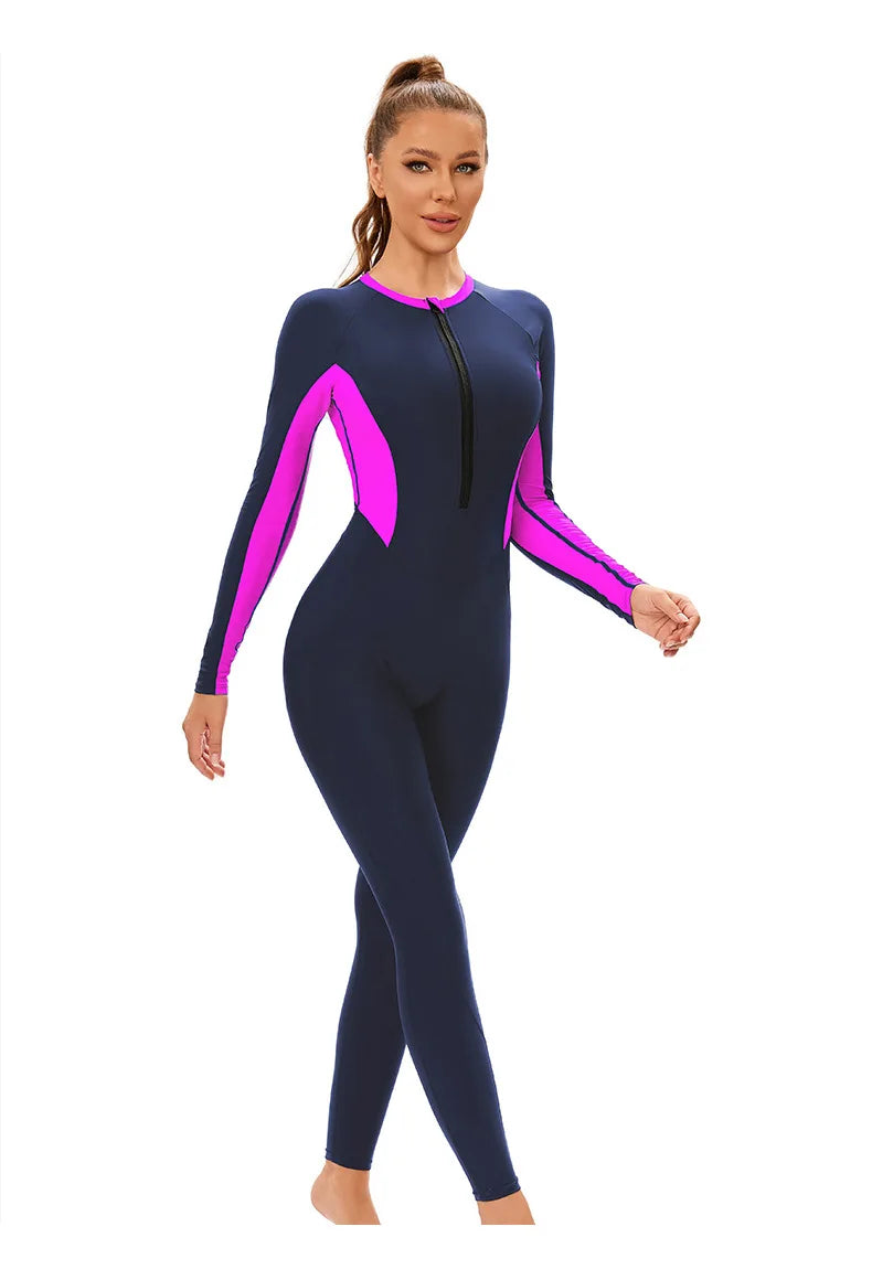 Modest Full-Coverage Swimwear Women's Islamic Long Sleeve One-Piece Swimsuit with UPF 50+  Pants