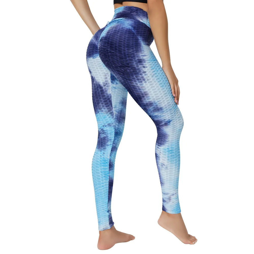 Women's Yoga Pants for Fitness Hip Lifting High Waist Bodybuilding Tight Fitting Jacquard Tie Dye Bubble Pants Leggings