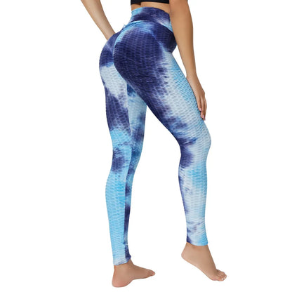 Women's Yoga Pants for Fitness Hip Lifting High Waist Bodybuilding Tight Fitting Jacquard Tie Dye Bubble Pants Leggings