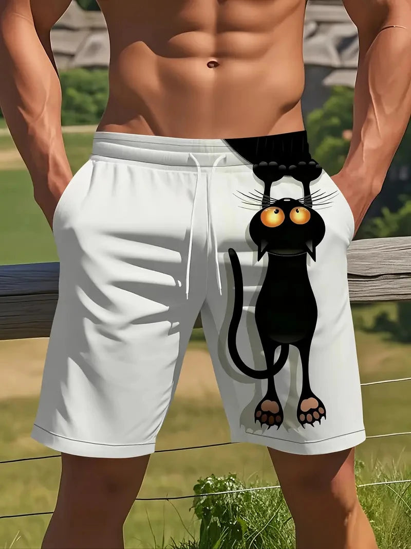 Black Cat Printed Beach Shorts For Men Women Sports Shorts Fashion Loose Casual Summer Quick Dry Swimming Trunks Board Shorts