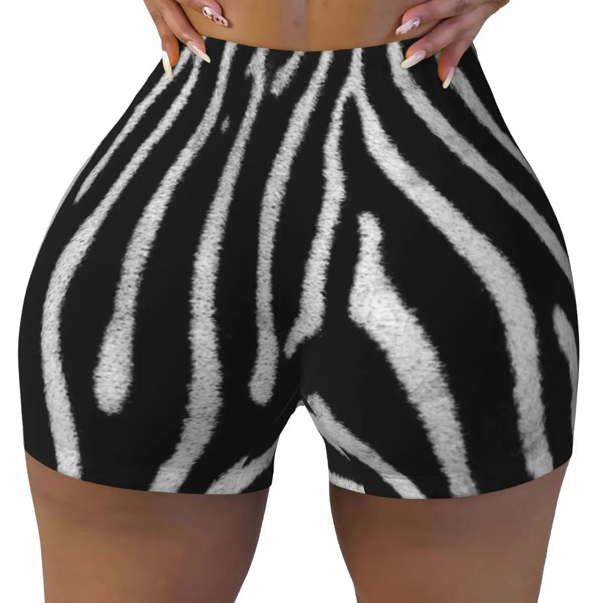 Wild Animal Designs Yoga Shorts Women Black And White Zebra Skin Stripes